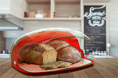 Pojemnik na chleb Berossi, czerwony półprzezroczysty